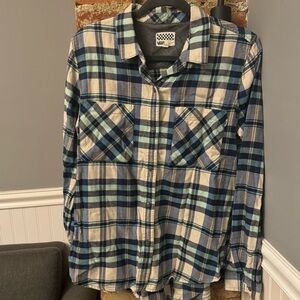 Vans Blue White Plaid Flannel Shirt Size XL